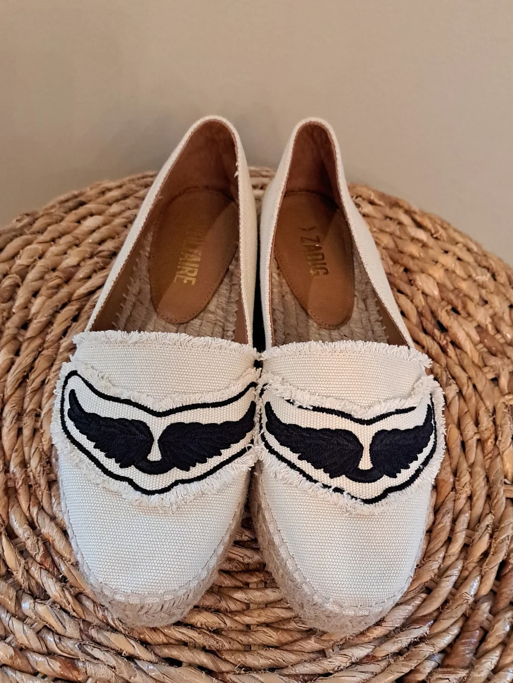 NWOT Zadig & Voltaire Womens Luxury City Ivory Canvas Espadrille Loafers 38/7.5